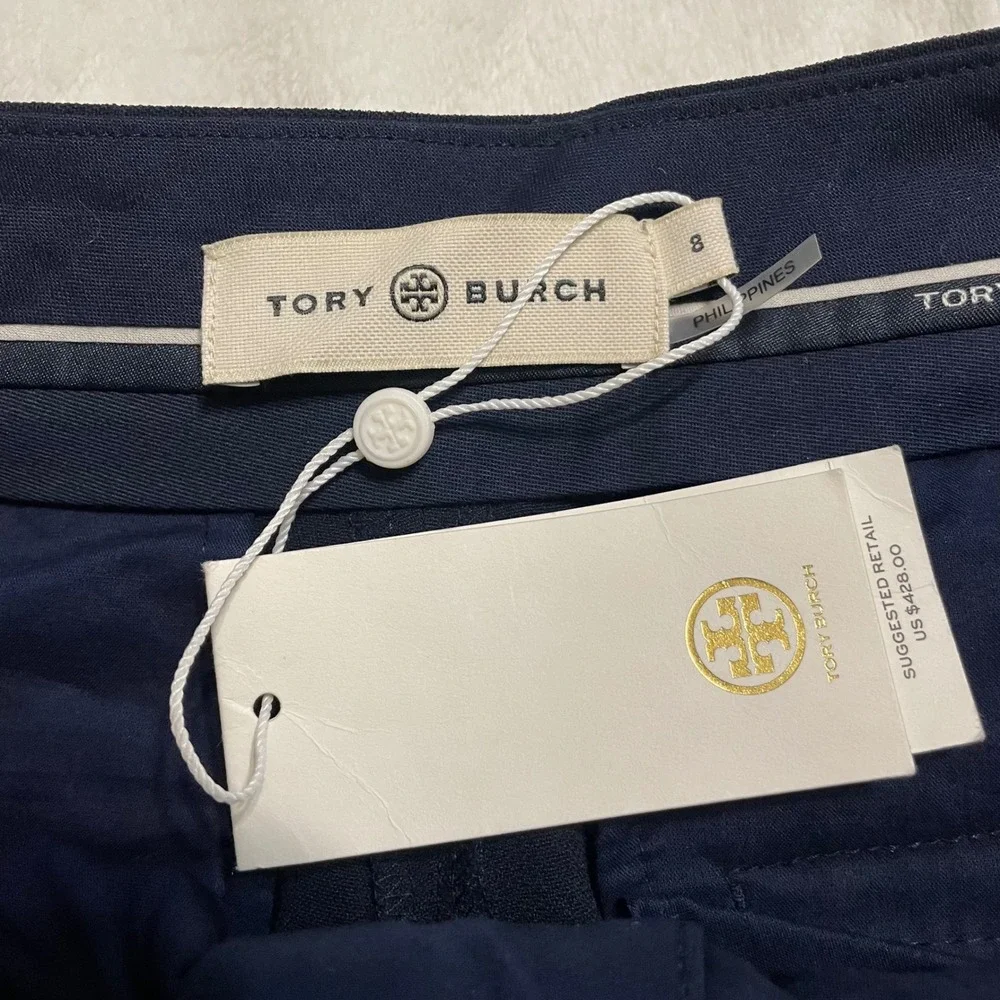 Tory Burch Pants Womens 8 Navy Blue Button Ankle Tab Cropped Tailored Trousers